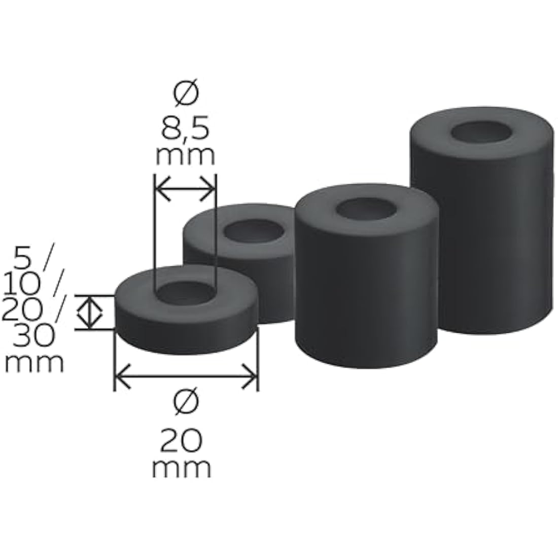 Gah-Alberts Plastic Spacers 5-8mm | Black Hardware Pack of 5