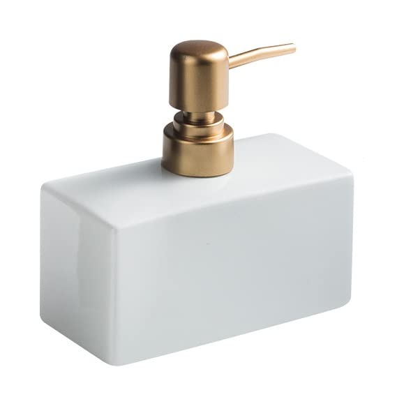 Ceramic Soap Dispenser | 13.5 oz White & Gold Lotion Pump