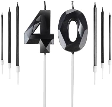 40th Birthday Candles – Black and Gold Number 40 Cake Topper