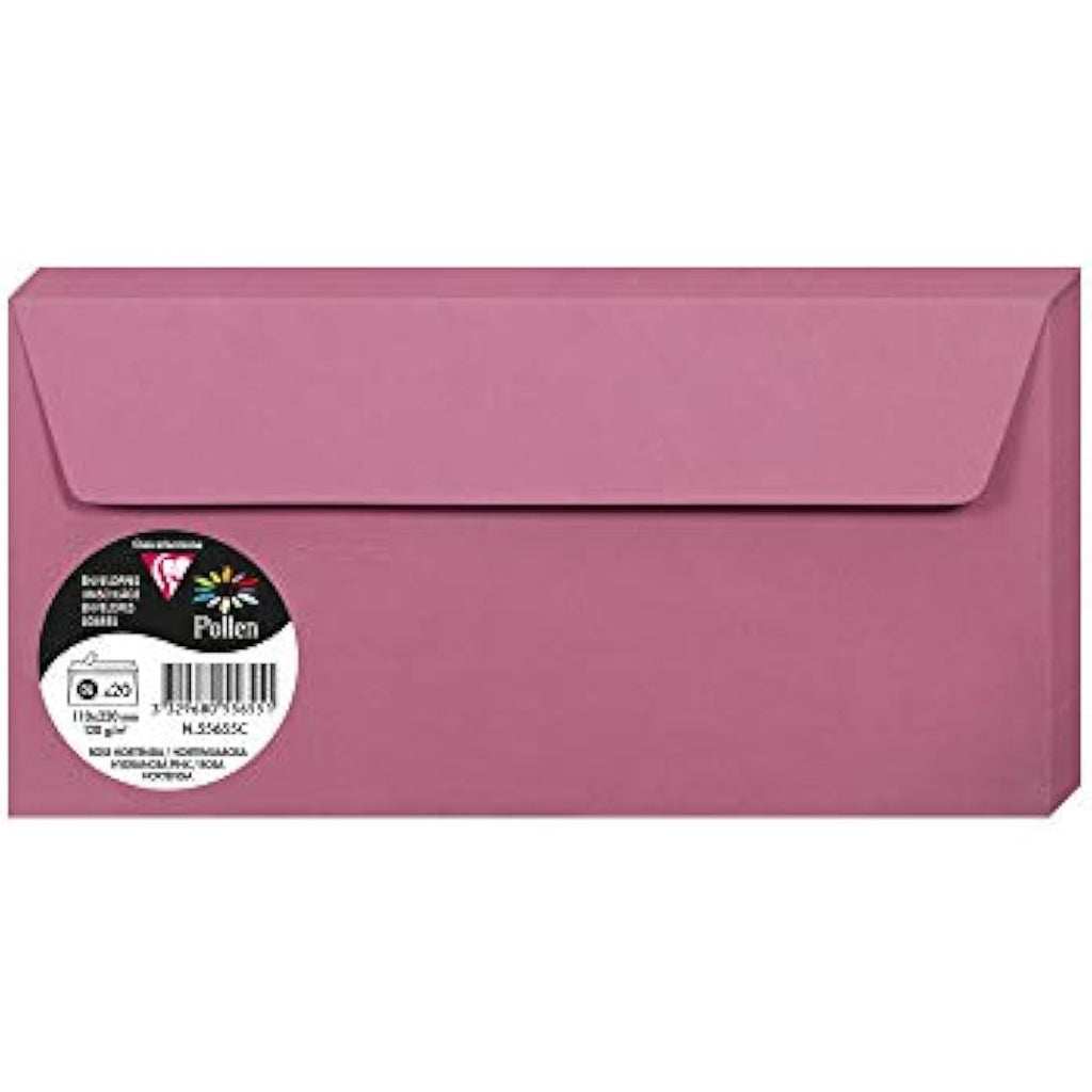 Clairefontaine Pollen DL Adhesive Envelopes - Hydrangea Pink (20 Pack)