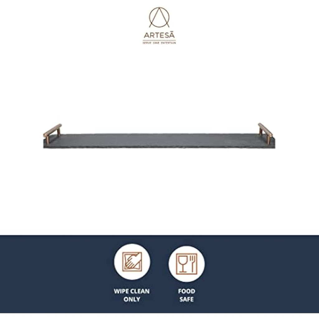 Artesà Slate Serving Platter with Copper Handles for Buffets, 60 x 15 cm