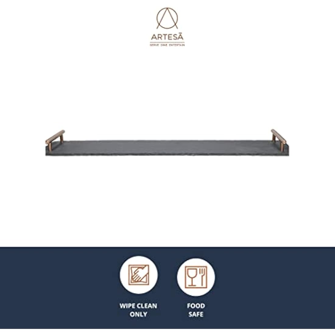 Artesà Slate Serving Platter with Copper Handles for Buffets, 60 x 15 cm