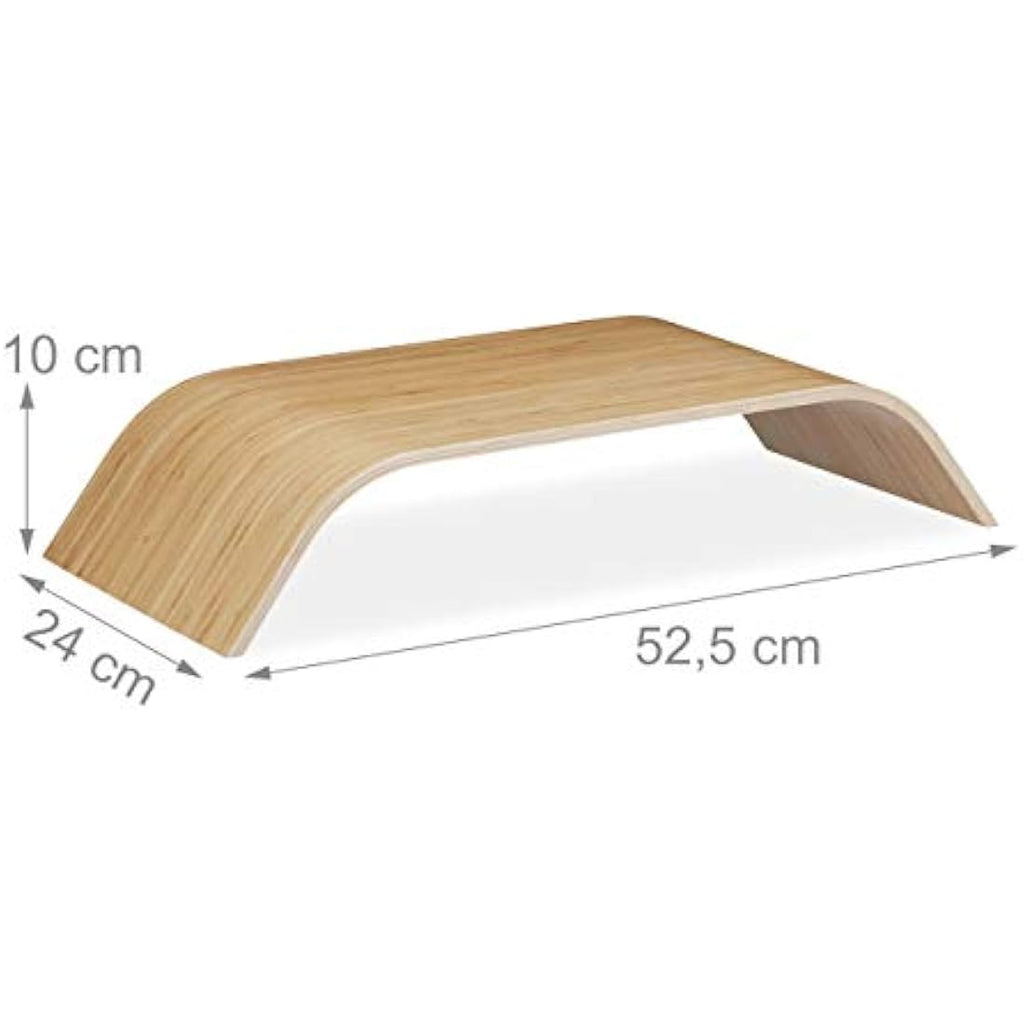 Relaxdays Bamboo Monitor Stand – Ergonomic Curved Desk Display Riser