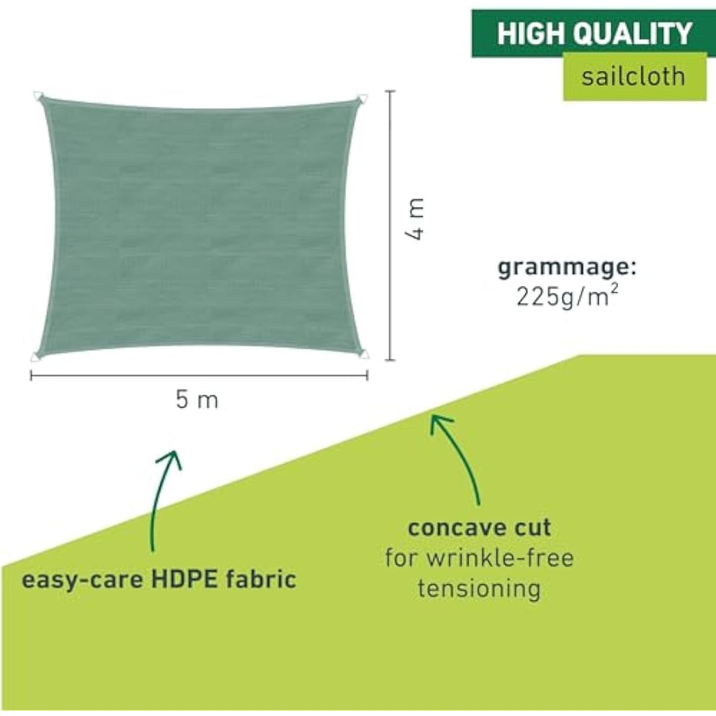 Windhager Capri Sun Sail – 4x5m HDPE UV Resistant Patio Awning, Olive