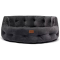 Joules Chesterfield Velvet Pet Bed – Large Grey Washable Dog Bed
