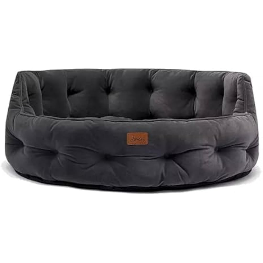 Joules Chesterfield Velvet Pet Bed – Large Grey Washable Dog Bed