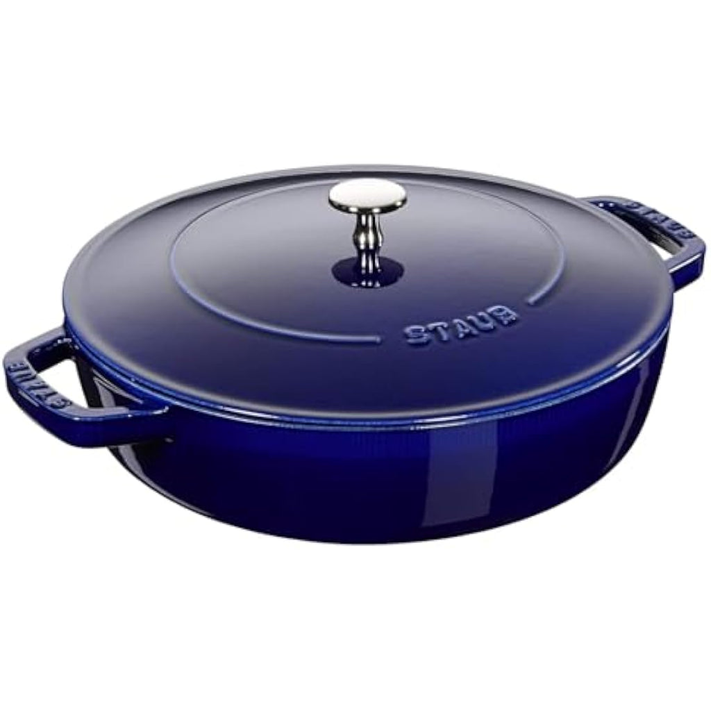 Staub Cast Iron Chistera Sauté Pan - Dark Blue Enamelled Cocotte, 28 cm