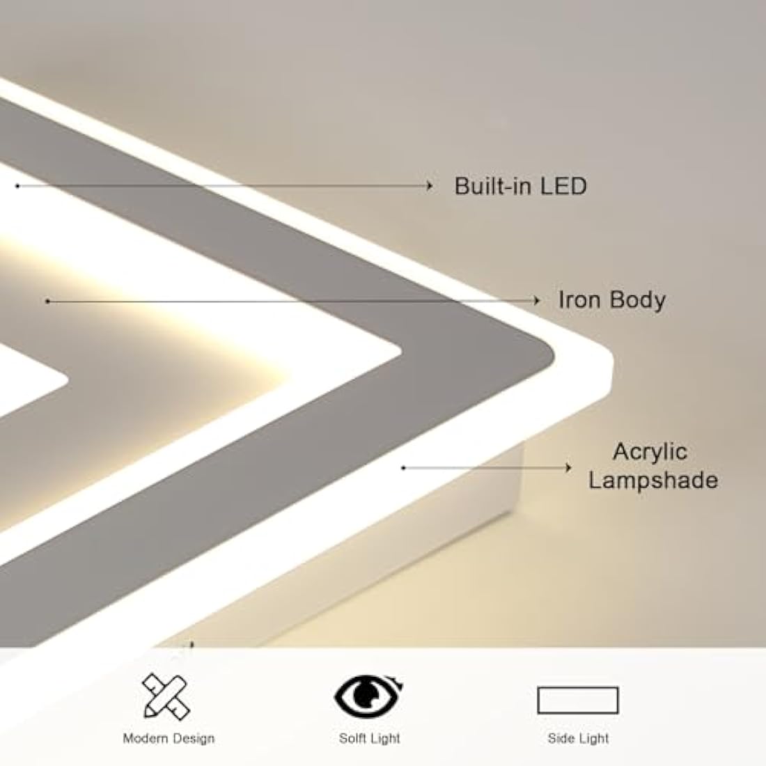 Jolof Store Modern Square LED Ceiling Light – 52W Acrylic White Lamp 4500K