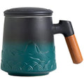 ZENS Ceramic Tea Infuser Mug with Rosewood Handle and Lid, 500ml – Green