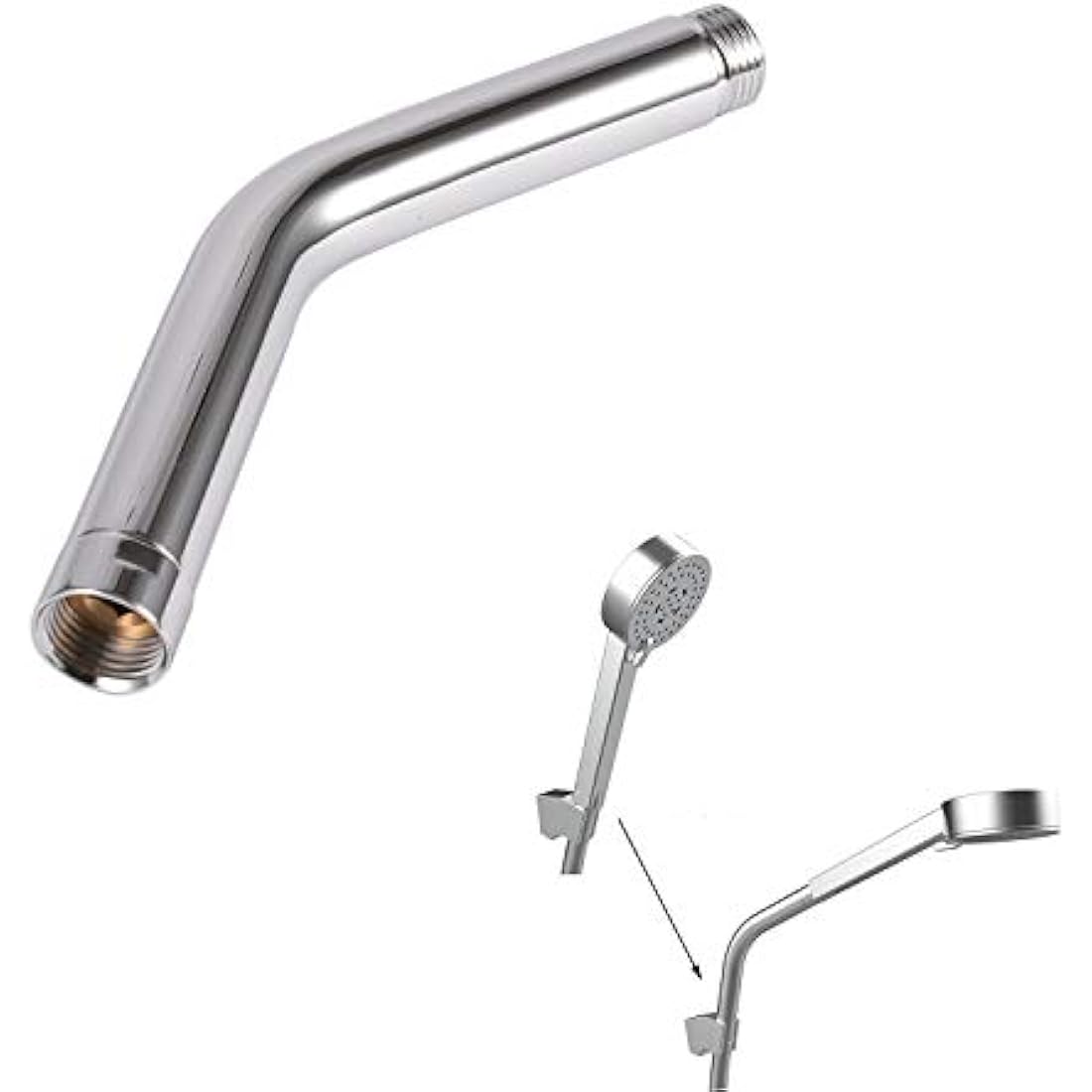 Maxforyou 20cm Curved Shower Extension Arm | G1/2 Stainless Steel