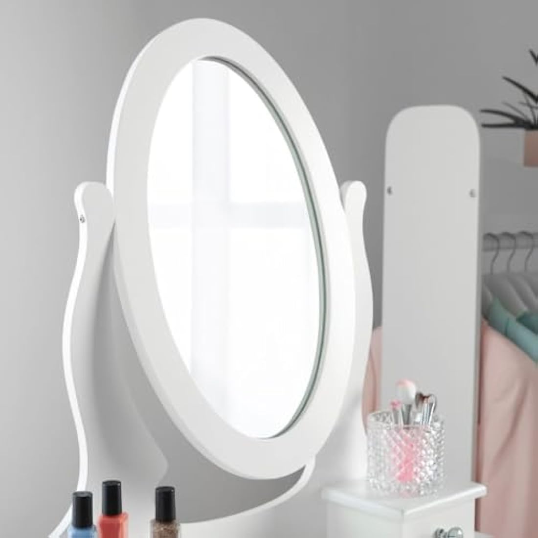Runesol Girls White Wooden Dressing Table Set with Mirror and Stool