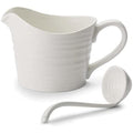 Portmeirion Porcelain Sauce Jug & Mini Ladle – White 0.60L Gravy Boat
