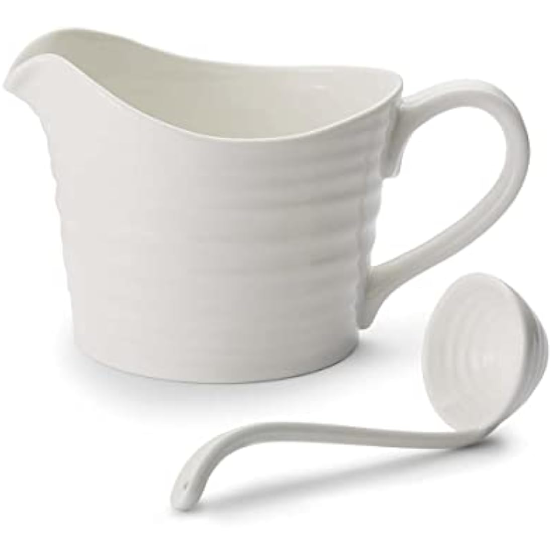 Portmeirion Porcelain Sauce Jug & Mini Ladle – White 0.60L Gravy Boat