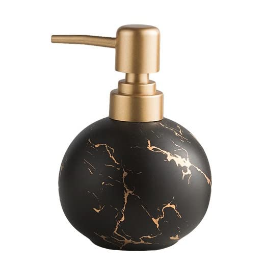 Black Marble Ceramic Soap Dispenser with Gold Pump – 8.4oz