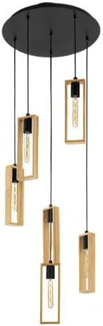 EGLO Littleton 6-Light Industrial Wood & Metal Cluster Pendant Lamp