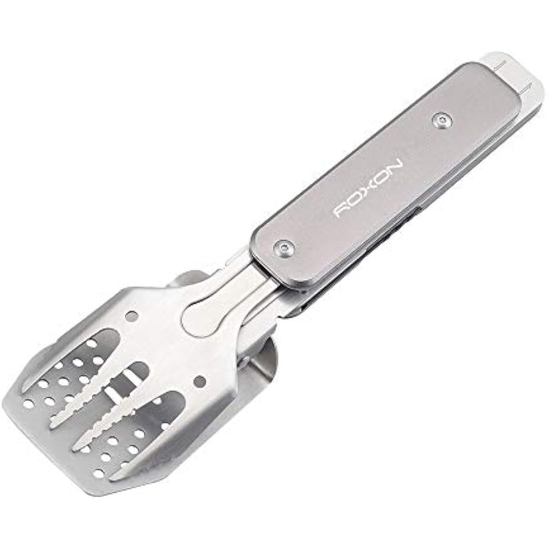 ROXON 4-in-1 BBQ Tool Set | Stainless Steel Spatula, Fork & Tongs – Grey