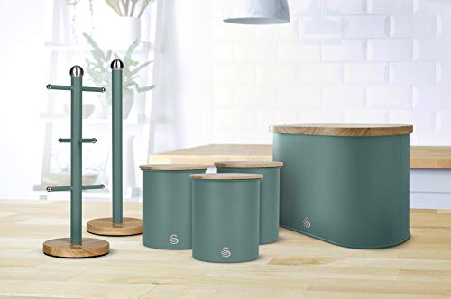 Swan Nordic Scandi Bread Bin with Bamboo Cutting Board Lid - Pine Green