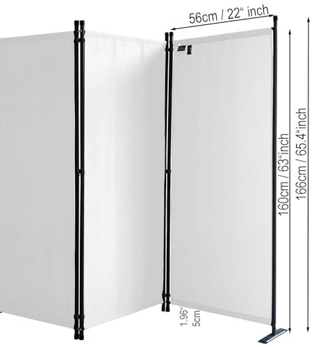 QUICK STAR 3-Part Room Divider - 170x165cm Foldable Privacy Screen White