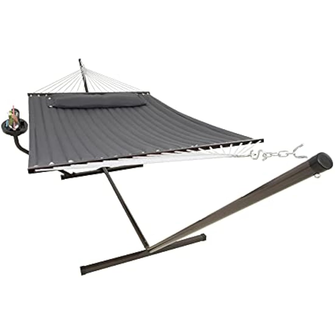 Vita5 Double Hammock with Heavy Duty Stand, Side Table & Pillow - Dark Grey