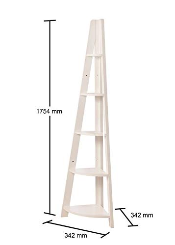Riva 5 Tier Corner Ladder Shelving Unit – Modern Wood Bookcase in White