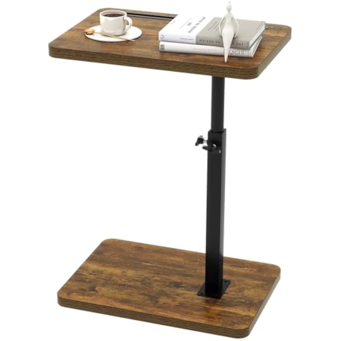 IBUYKE C Shaped Side Table – Swivel Height Adjustable End Table, Retro Brown