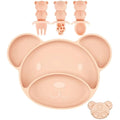 PandaEar Silicone Suction Plate and Utensils Set – Bear Shape Pink