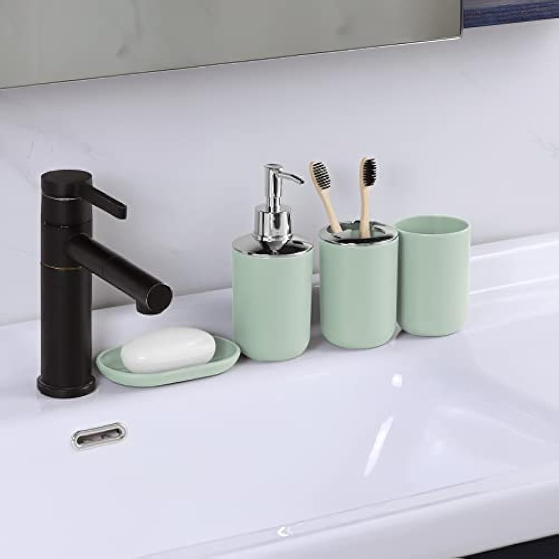 IMAVO 6-Piece Green Bathroom Accessory Set with Trash Can | Jolof Store