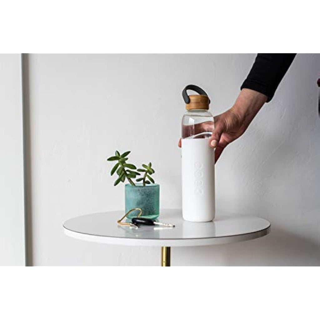 Soma Glass Water Bottle with Bamboo Cap – White Silicone Sleeve, 24oz