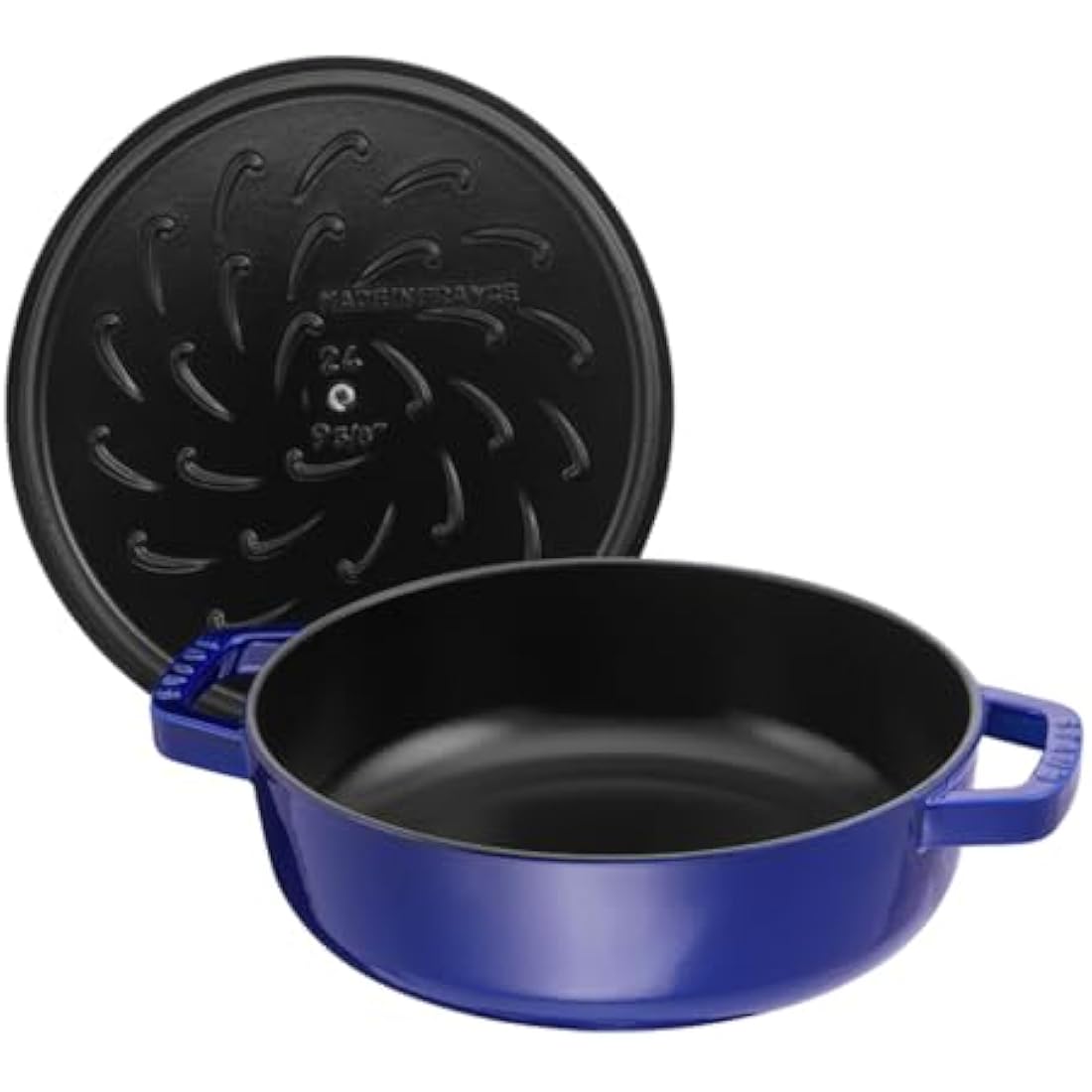 Staub Cast Iron Chistera Sauté Pan - Dark Blue Enamelled Cocotte, 28 cm