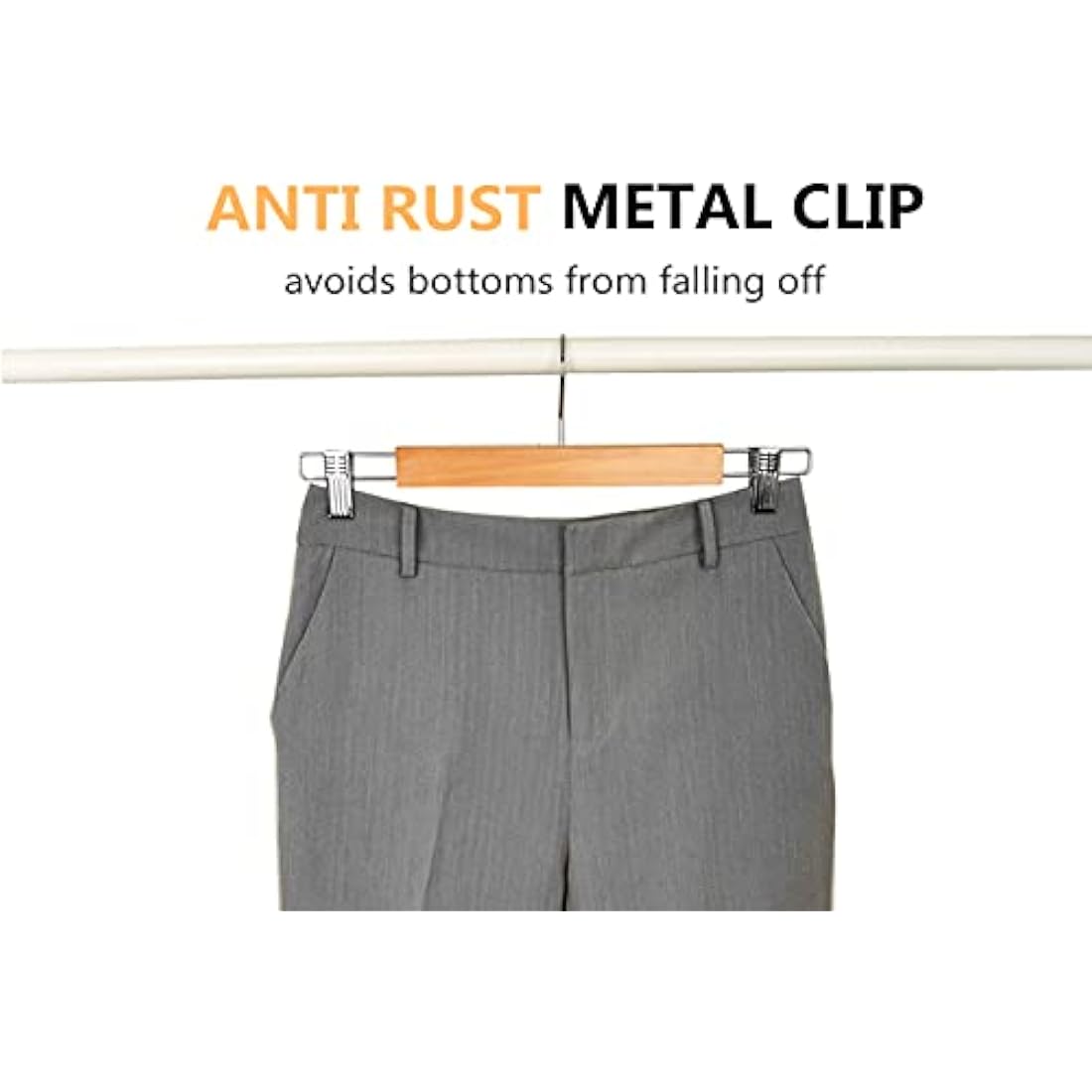 Amber Home Natural Wooden Pants Hangers with Adjustable Clips – 20 Pack