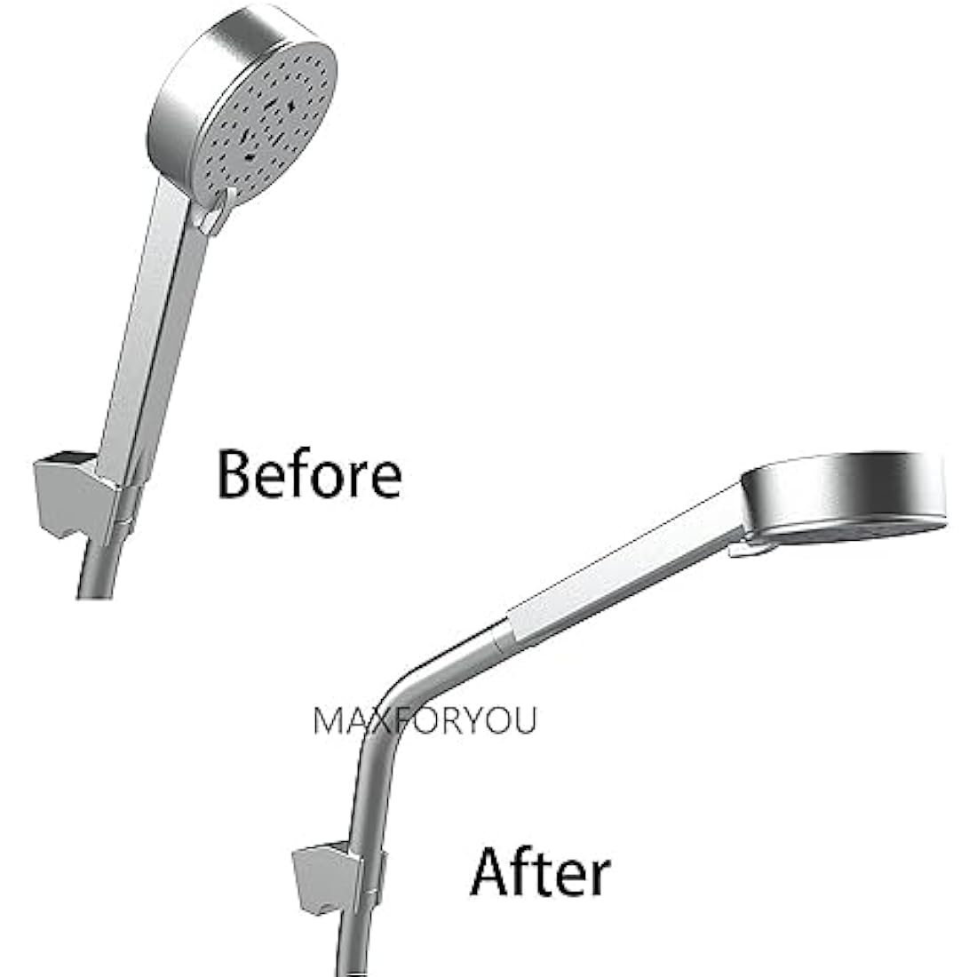 Maxforyou 20cm Curved Shower Extension Arm | G1/2 Stainless Steel
