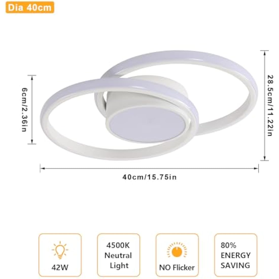 Jolof Store LED Ceiling Light – 42W Modern Round Flush Mount Lamp, 4500K