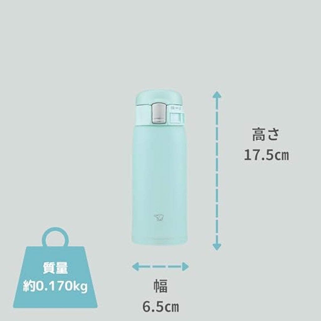 Zojirushi Stainless Steel Mug – 12.2oz One-Touch Water Bottle, Mint Blue