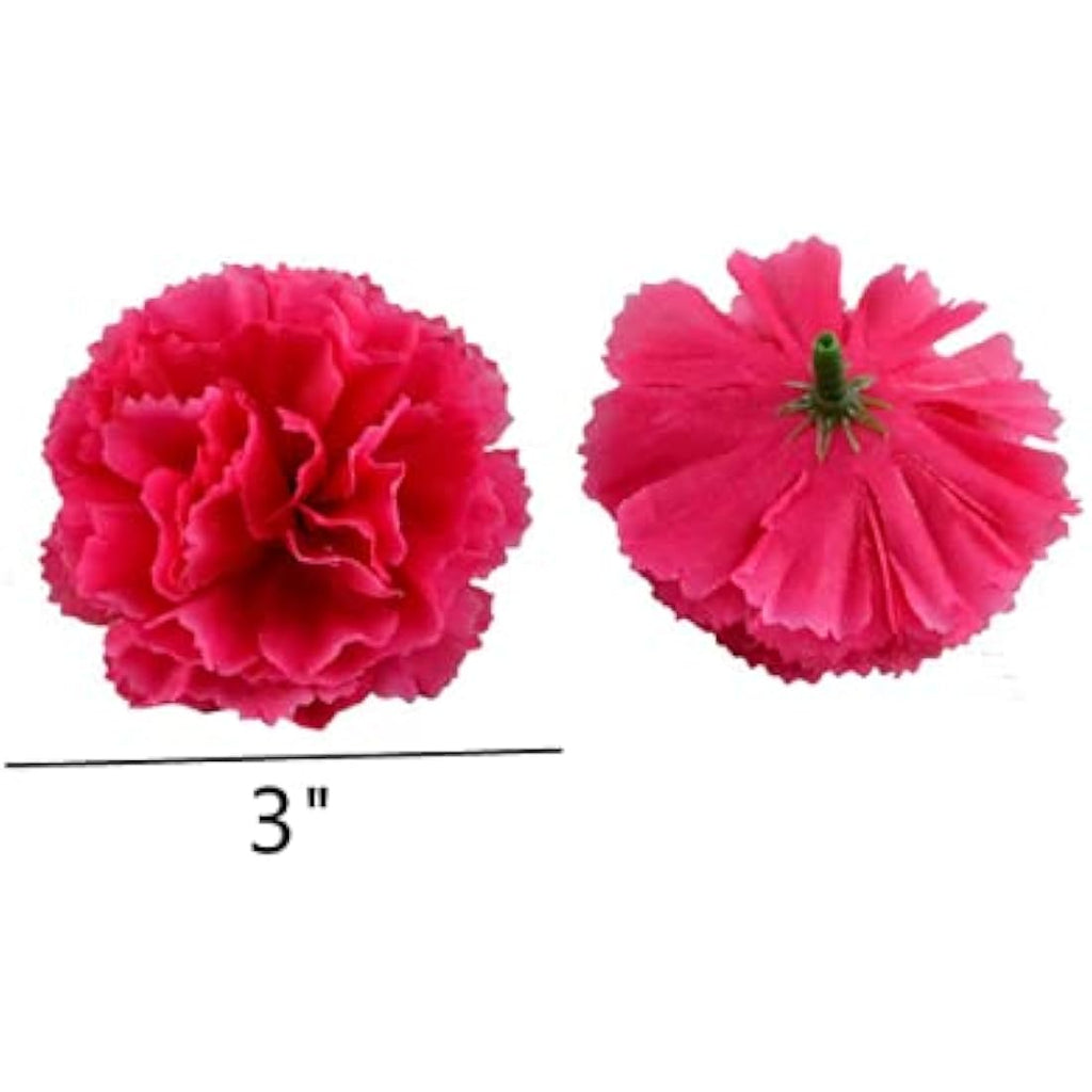 50pc Silk Carnation Flower Heads with Stems – Dark Green 3"