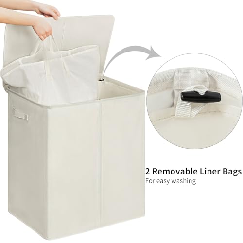Chrislley 180L Double Laundry Basket with Lid and Removable Bags