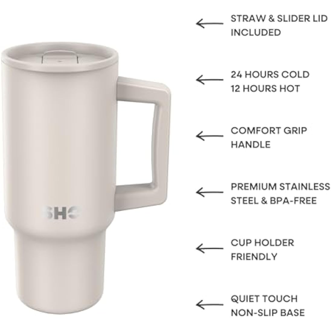 SHO XL Insulated Stainless Steel Tumbler with Handle - Soft Taupe, 900ml