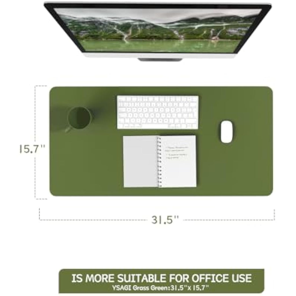 YSAGi Leather Desk Pad – Waterproof Non-Slip Office Writing Mat, Grass Green