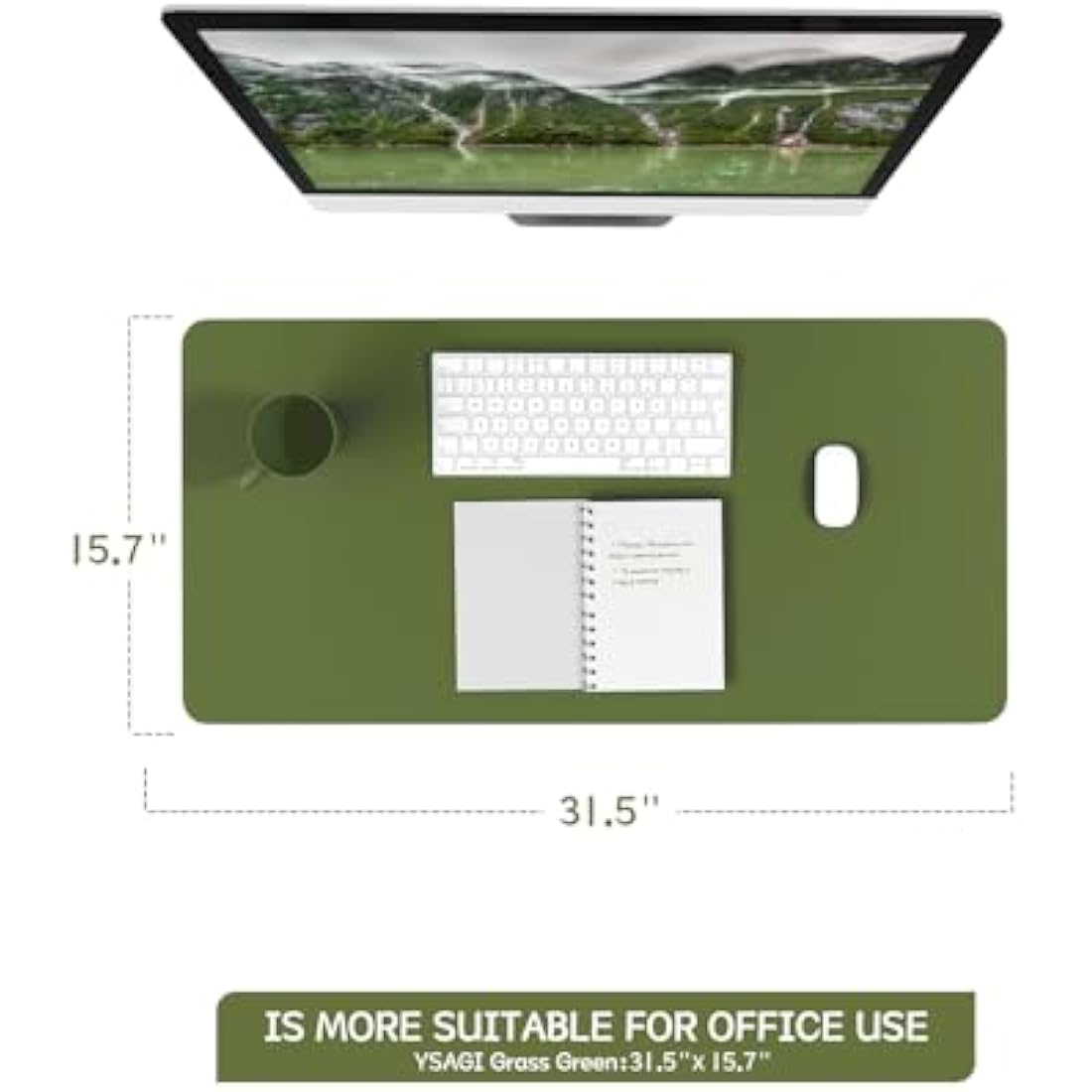 YSAGi Leather Desk Pad – Waterproof Non-Slip Office Writing Mat, Grass Green