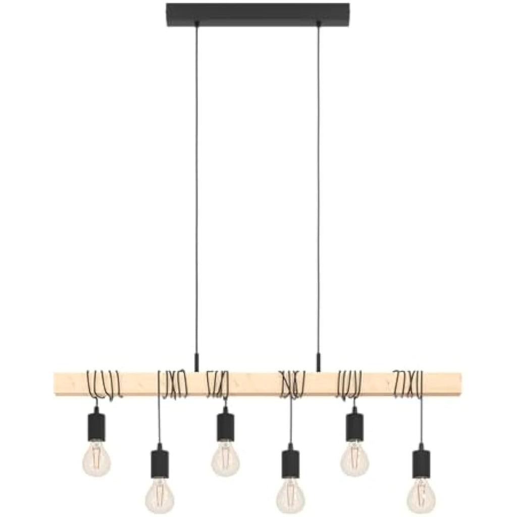 Eglo Townshend 6-Light Industrial Pendant – Wood & Black Metal