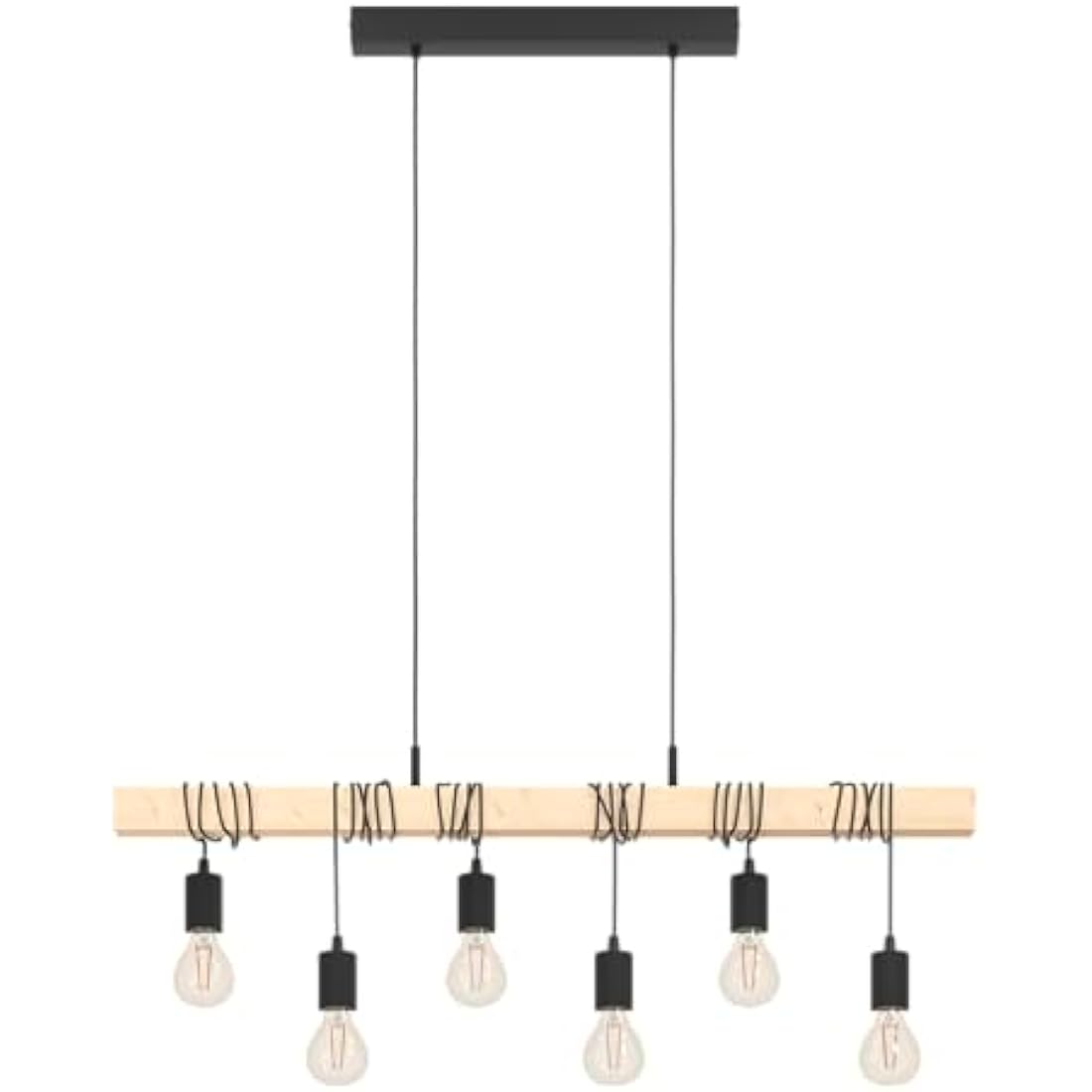Eglo Townshend 6-Light Industrial Pendant – Wood & Black Metal