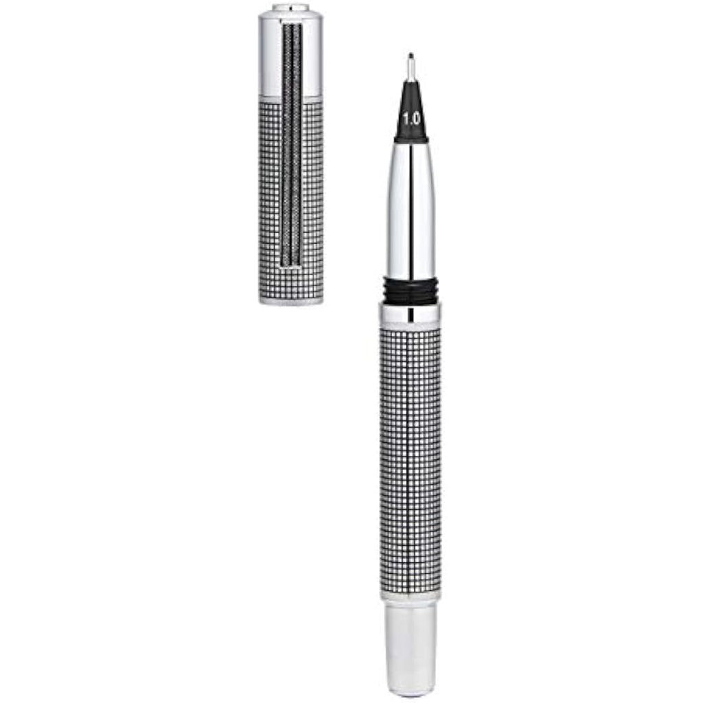 Yookers Metis Refillable Fibre Pen | Satin Chrome Black Grid | 1.0mm