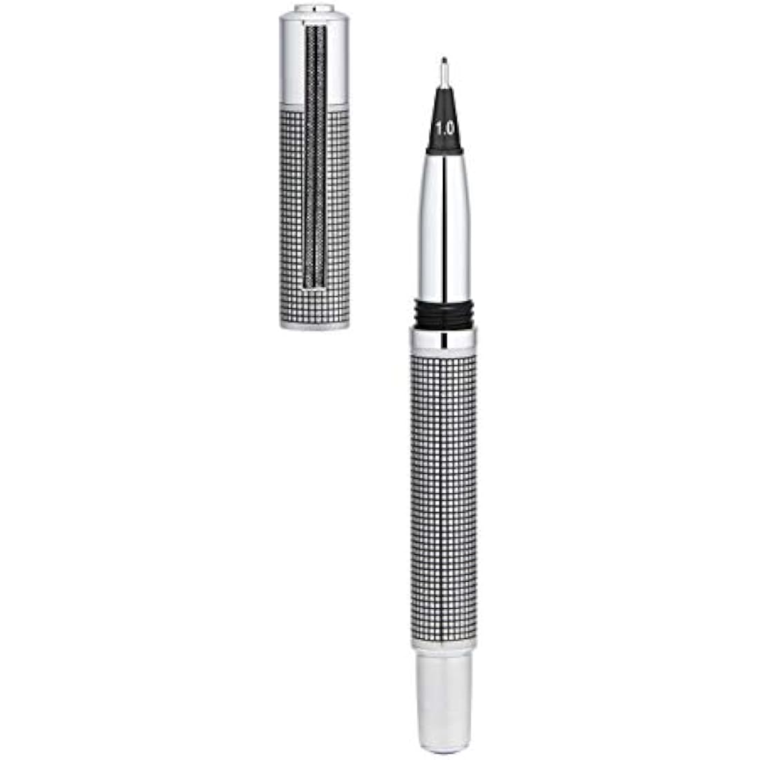Yookers Metis Refillable Fibre Pen | Satin Chrome Black Grid | 1.0mm