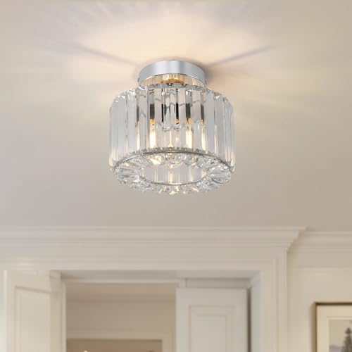 ANWIO Modern Crystal Flush Mount Ceiling Light | Silver E27 Chandelier