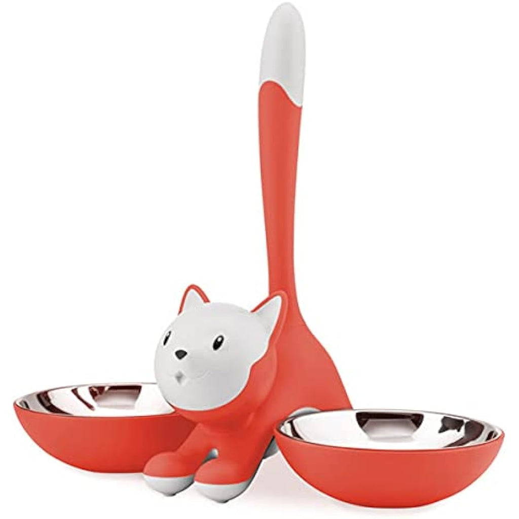 Alessi Tigrito Cat Bowl – Stainless Steel & Resin Pet Feeder, Red Orange