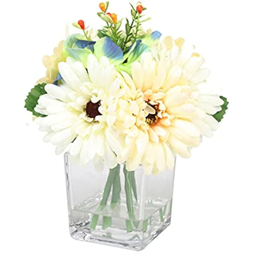 Jolof Store Halo Artificial Faux Flowers in Square Glass Floral Vase