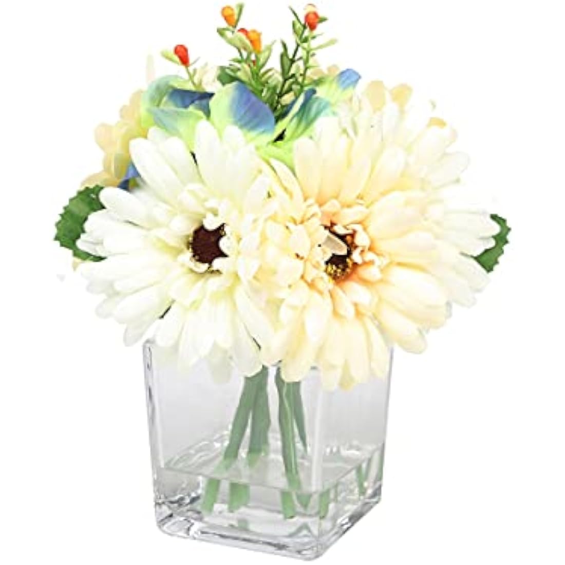 Jolof Store Halo Artificial Faux Flowers in Square Glass Floral Vase
