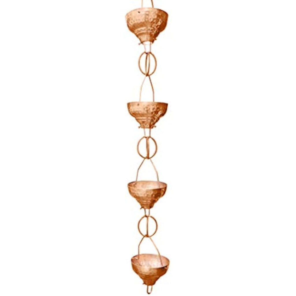 Monarch Pure Copper Eastern Hammered Cup Rain Chain – 8.5 Feet Length