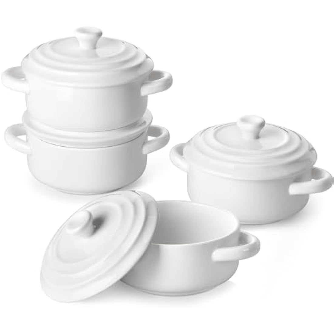MALACASA Mini Cocotte Set – 440ML Ceramic Casserole Dishes with Lids, Set of 4