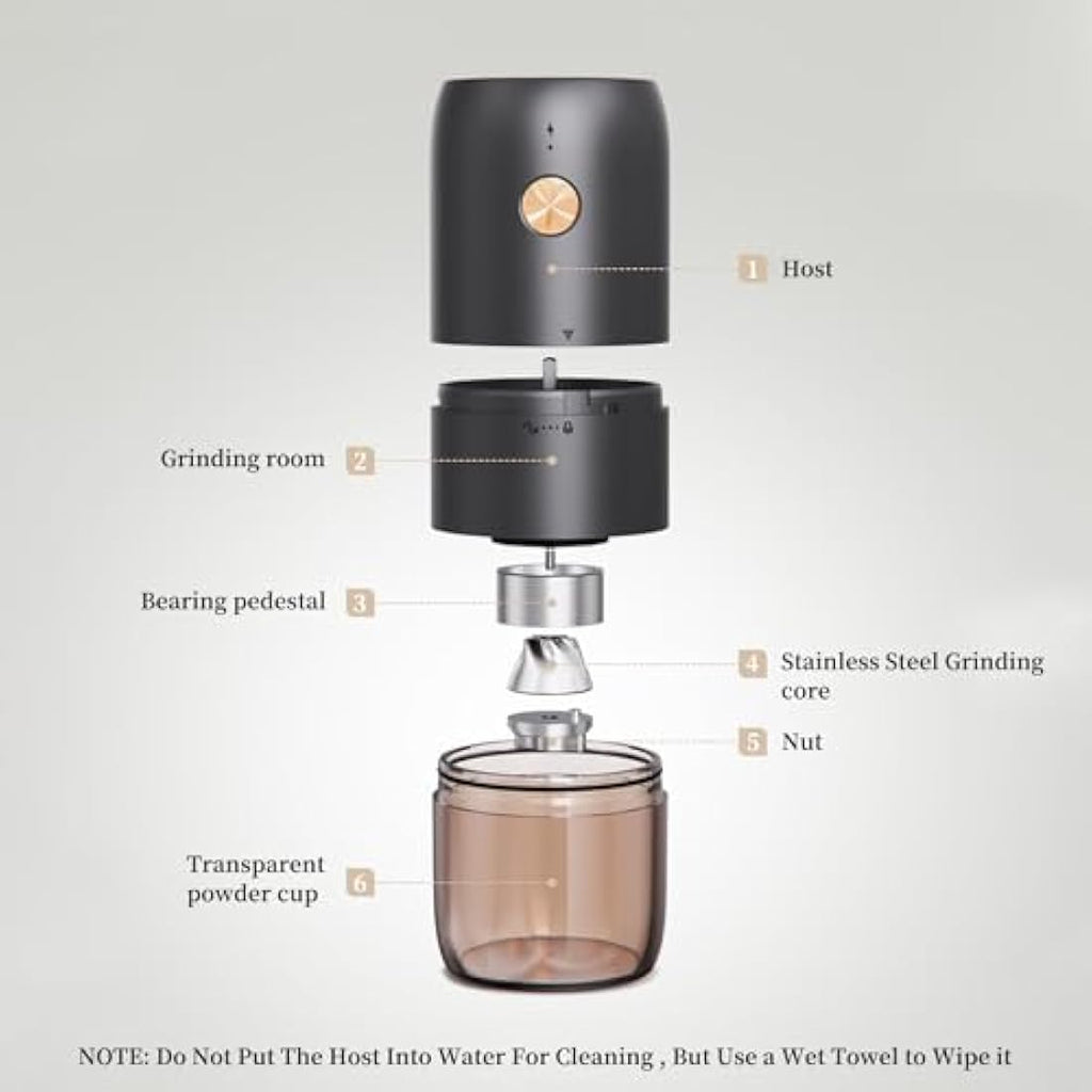 ELMWAY Portable Electric Coffee Grinder – Stainless Steel Burr, Rechargeable