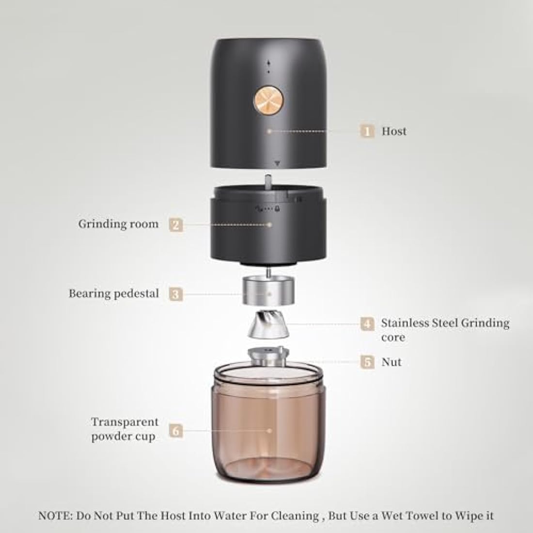 ELMWAY Portable Electric Coffee Grinder – Stainless Steel Burr, Rechargeable